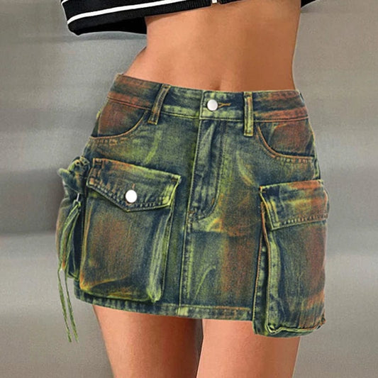 ExploreAllFinds - Asymmetrical Pockets Denim Skirts - ExploreAllFinds