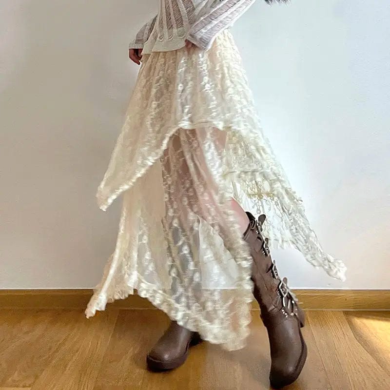 ExploreAllFinds - Deeptown Lace Asymmetrical Skirt Fairycore Vintage Y2K - ExploreAllFinds