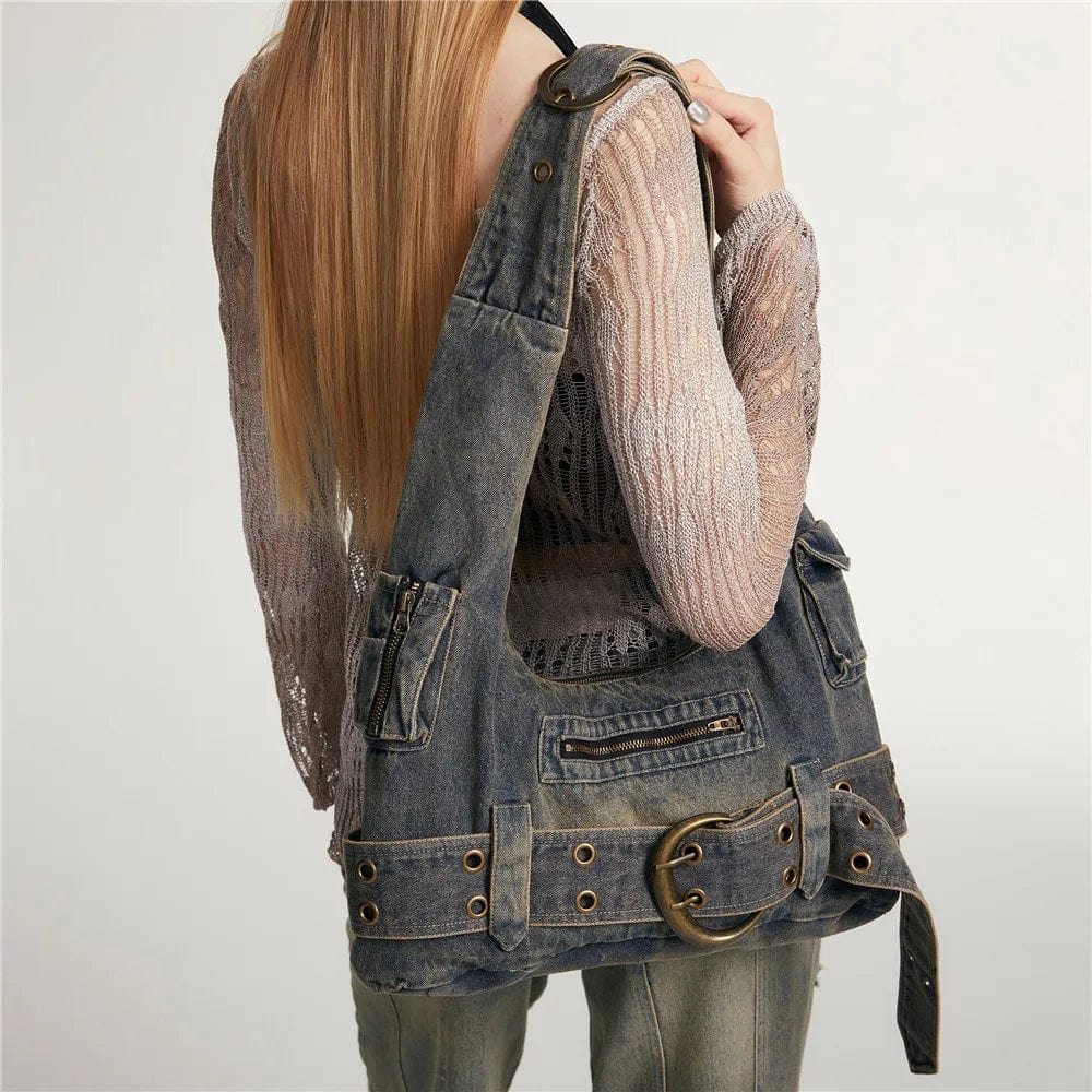 ExploreAllFinds - Rivet Edge: Fashion Denim Shoulder Crossbody Bag - ExploreAllFinds