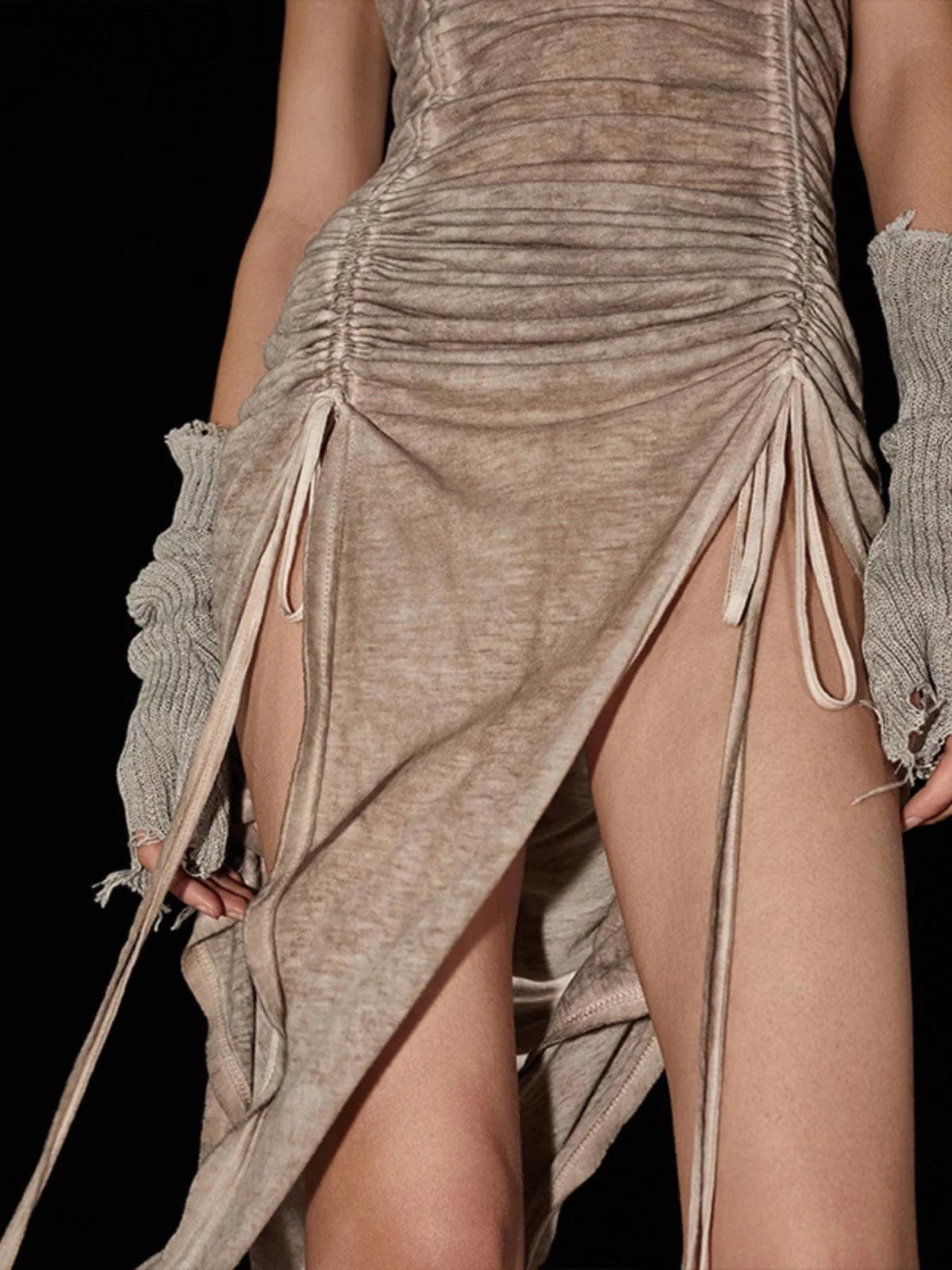ExploreAllFinds - Sleeveless Hooded Dress Drawstring Ruffle Desert - ExploreAllFinds
