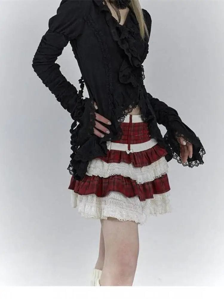 ExploreAllFinds - Black Gothic Blouses Lace Long Sleeve Korean Fashion - ExploreAllFinds